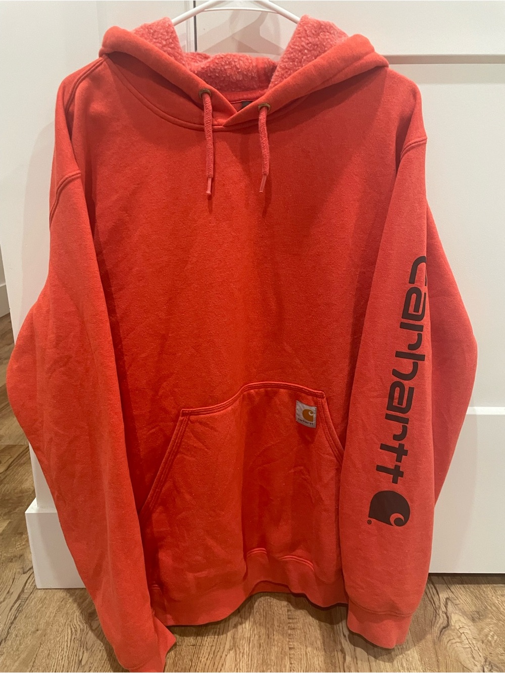 Carhartt Men’s Orange-Red Sherpa-Lined Crewneck Hoodie